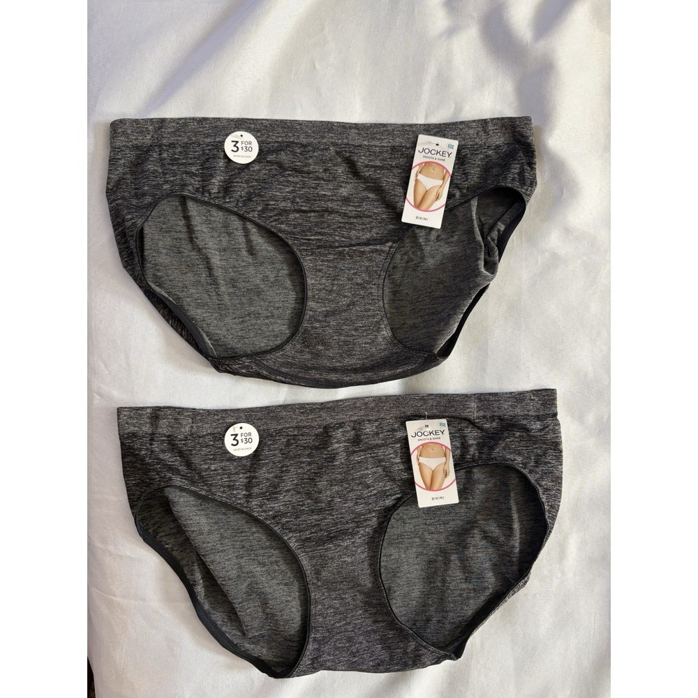 NEW Jockey Smooth and Shine Heathered Black Bikini 2 Pair Women's Size 2xlarge 9